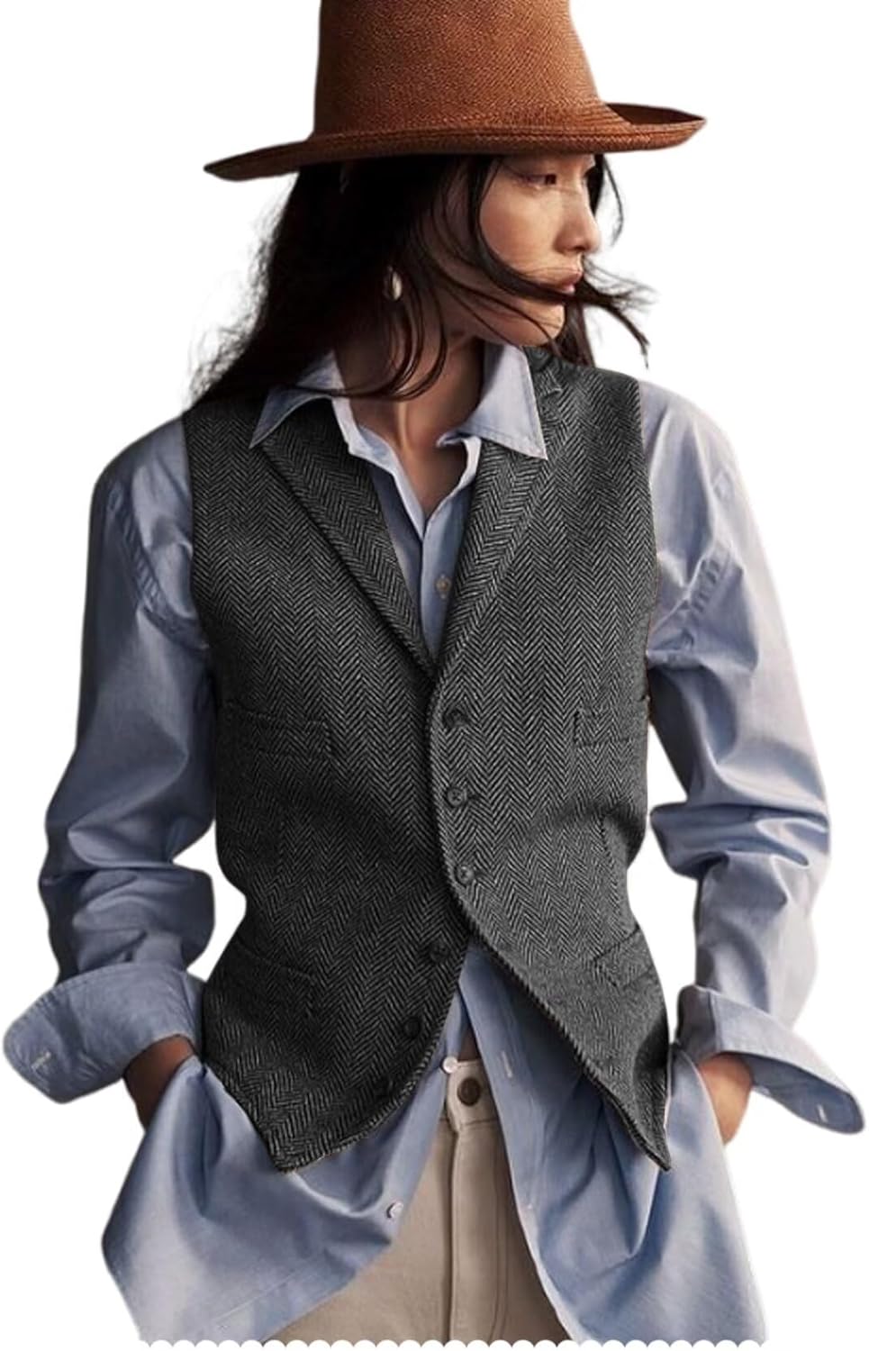 Womens Herringbone Tweed Waistcoat for Stylish Office Wear