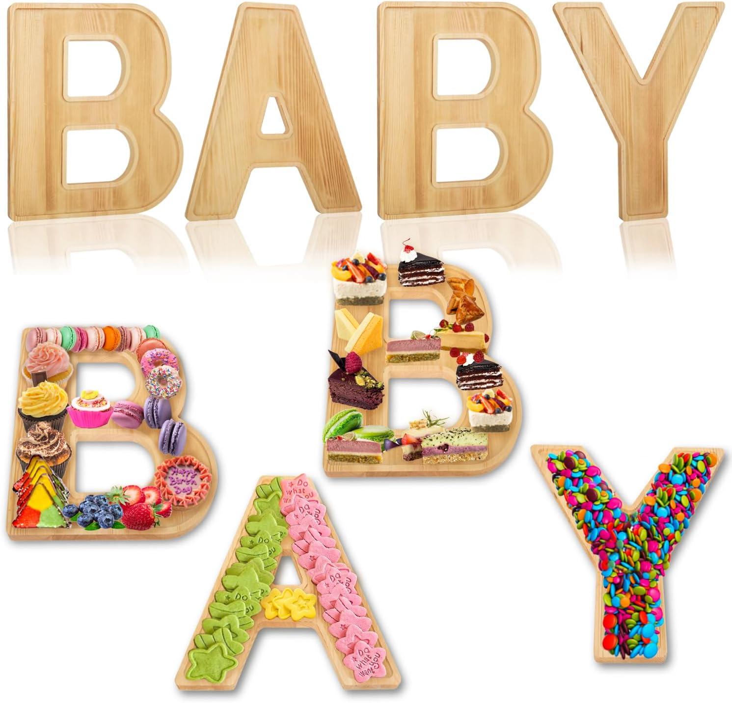 4pcs Wooden Charcuterie Board Letters for Baby Shower Parties