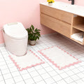 Cute Scalloped Bathroom Rugs Set Pink Plush Microfiber Bath Mats