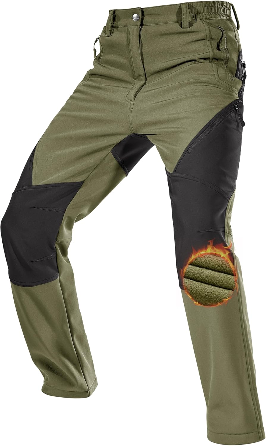 FREE SOLDIER Men's Fleece Lined Cargo Hiking Pants for Winter