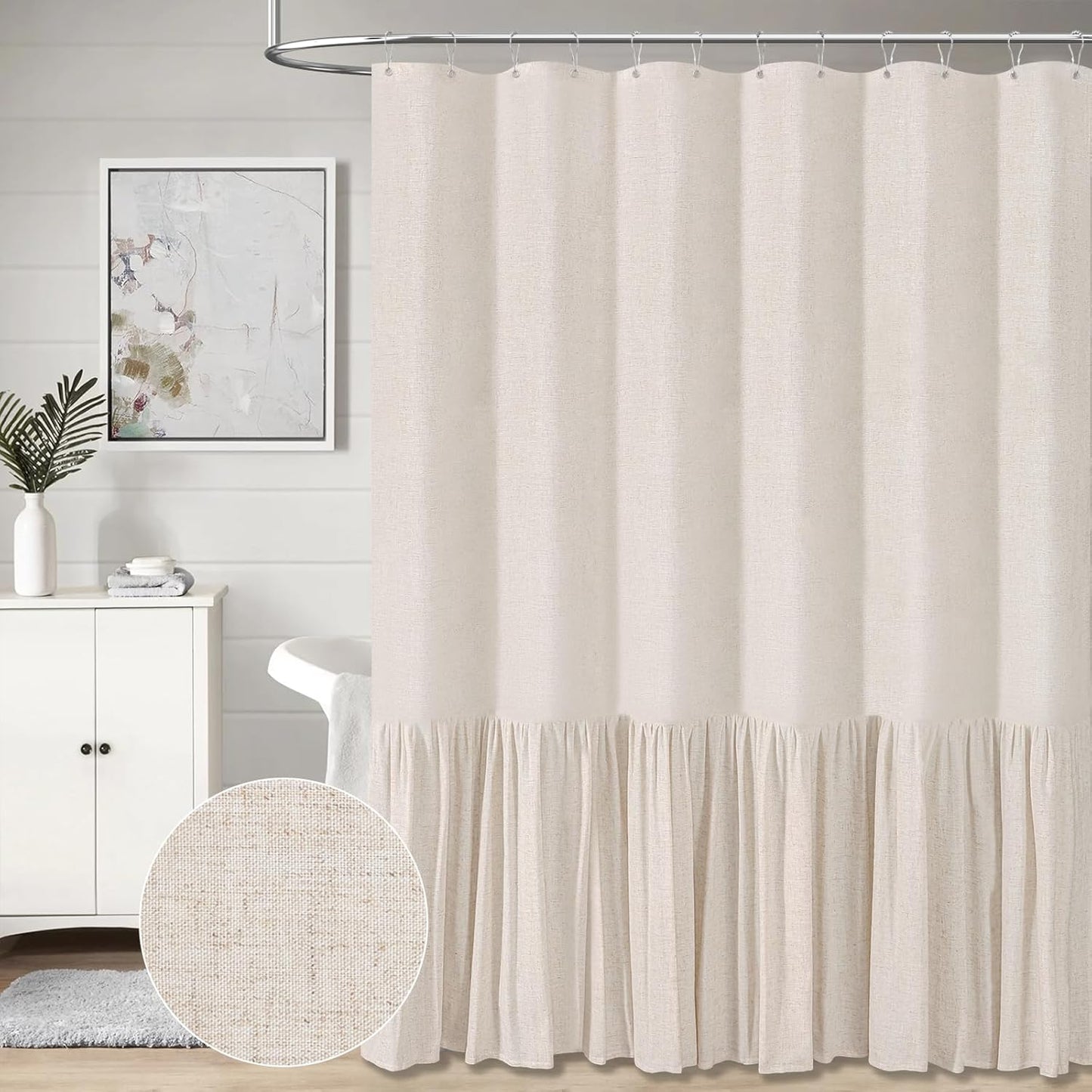 Extra Long Linen Shower Curtain for Elegant Bathroom Decor
