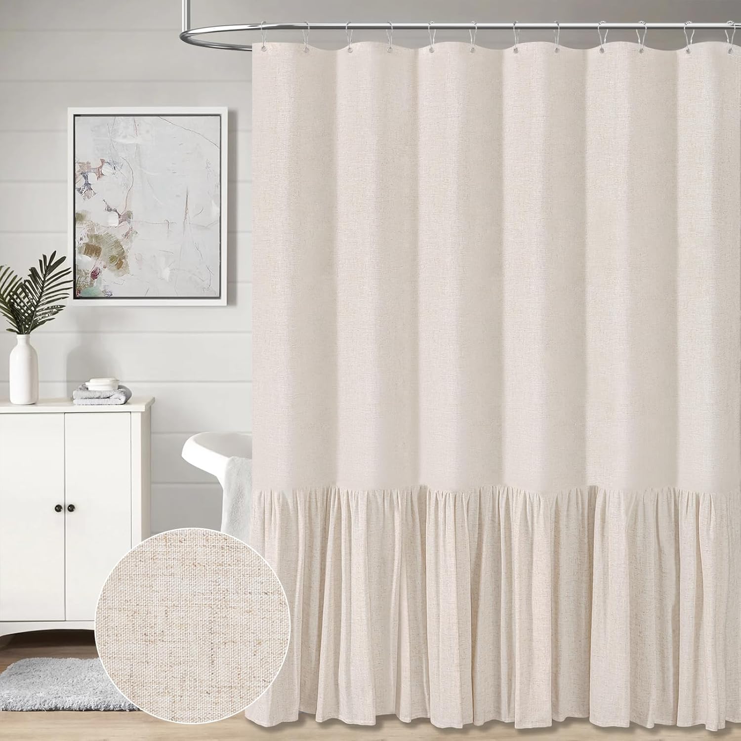 Extra Long Linen Shower Curtain for Elegant Bathroom Decor