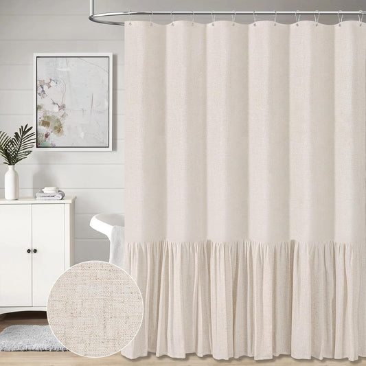 Extra Long Linen Shower Curtain for Elegant Bathroom Decor