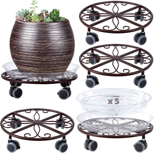 5 Pack Heavy Duty Plant Caddy with Wheels for Easy Mobility