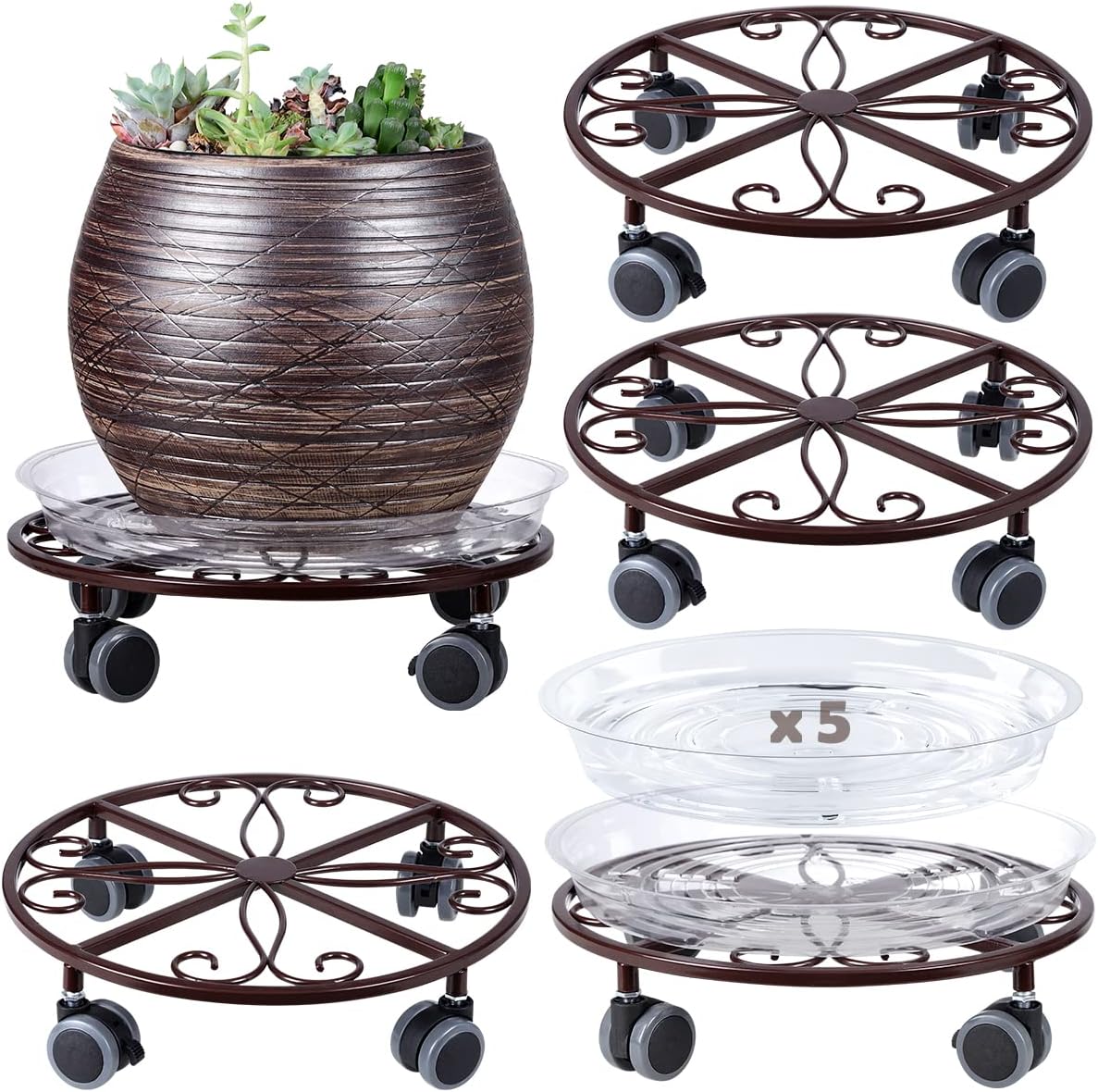 5 Pack Plant Caddy with Wheels for Easy Indoor and Outdoor Use