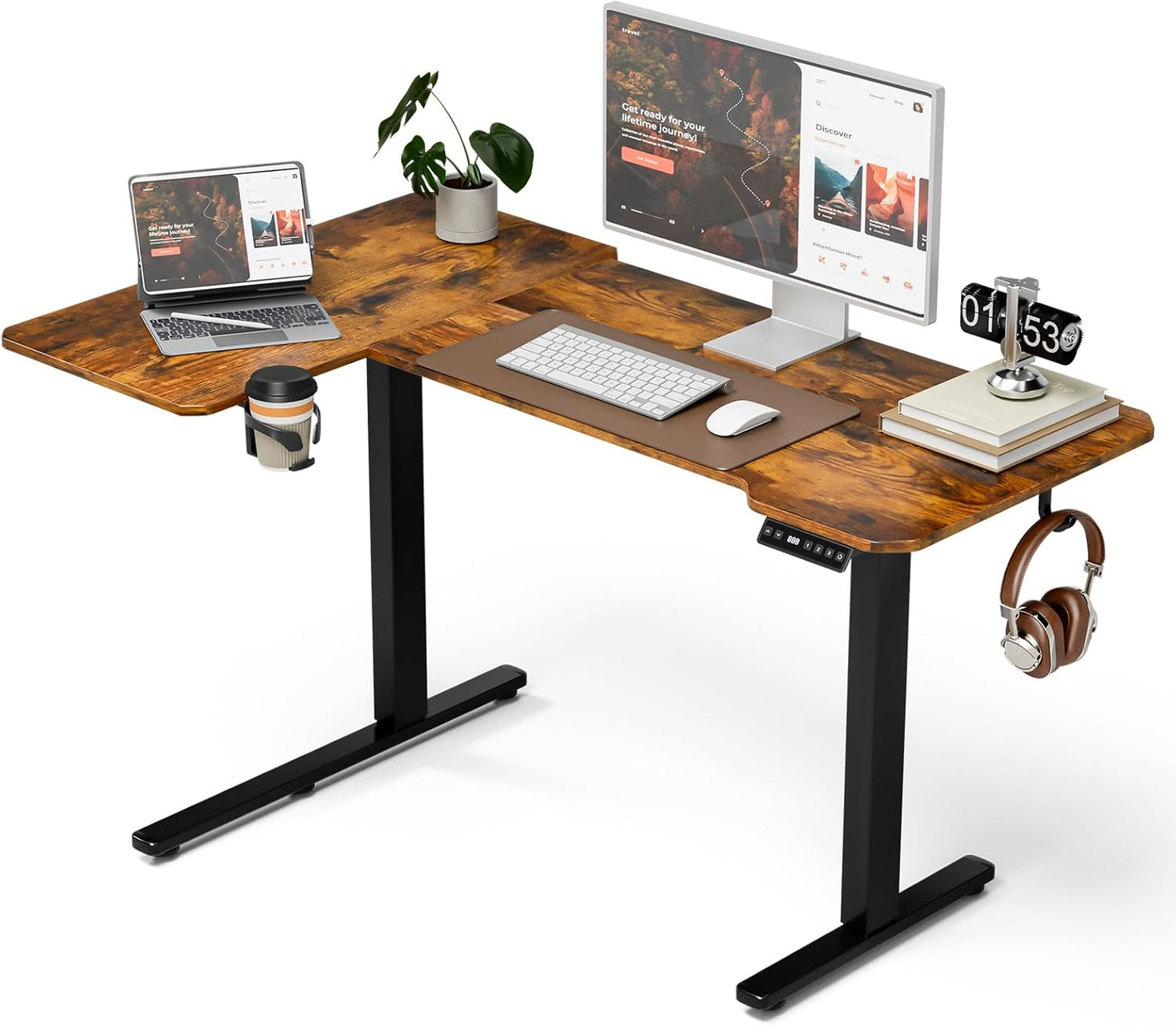51 Reversable L-Shaped Electric Standing Desk for Home Office
