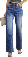 Sidefeel Women's Wide Leg Jeans High Waisted Straight Denim crop