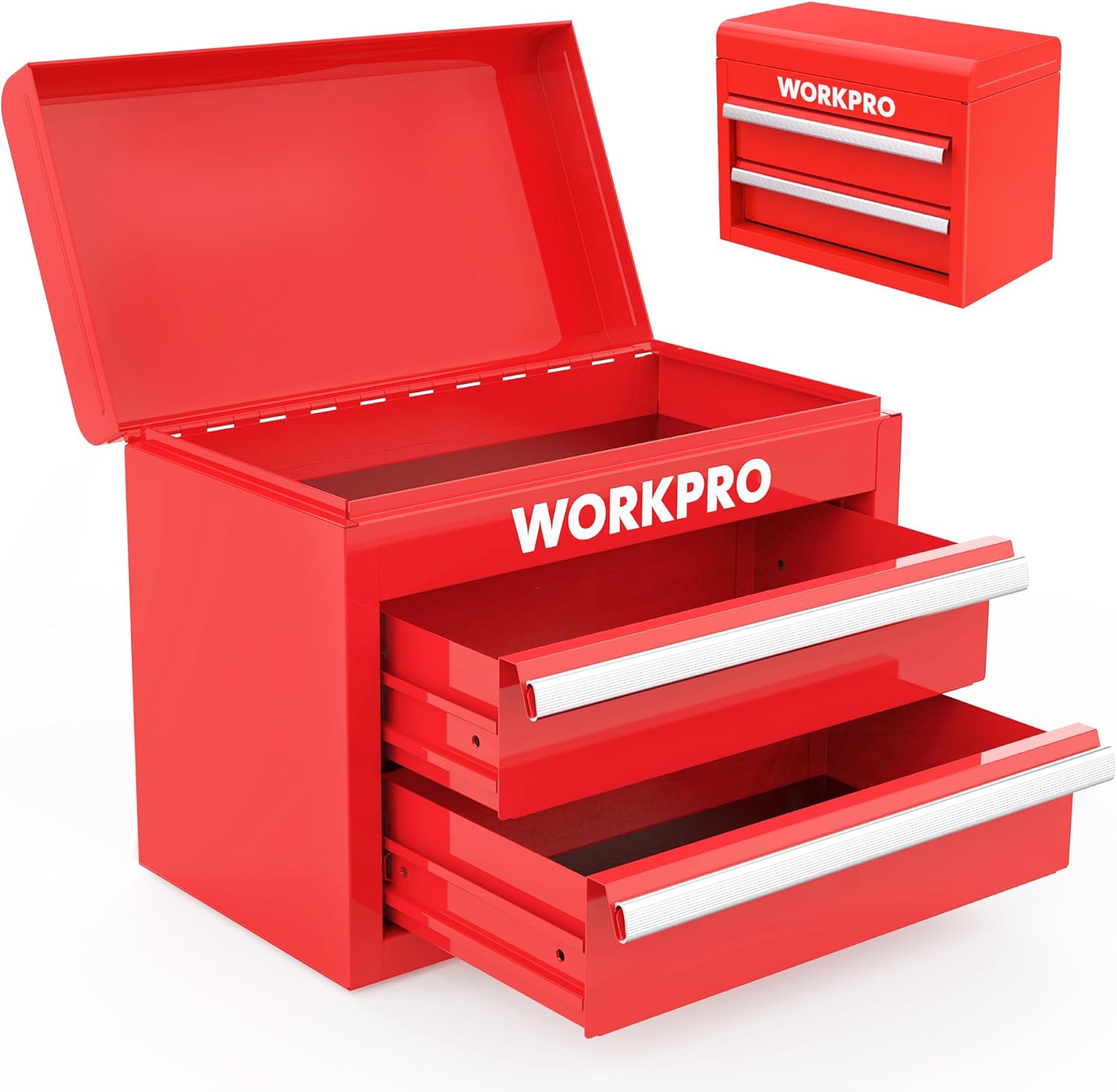 WORKPRO Mini Metal Tool Box with 2 Drawers for Easy Storage