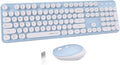 Colorful Wireless Keyboard Mouse Combo Blue-White - Retro Round Keys