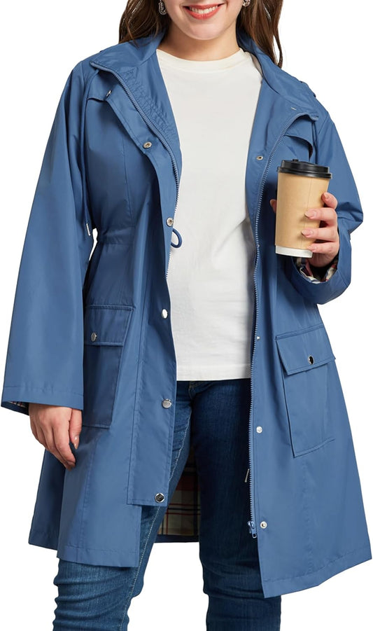 Kikibell Plus Size Rain Jackets for Women - Waterproof Windbreaker