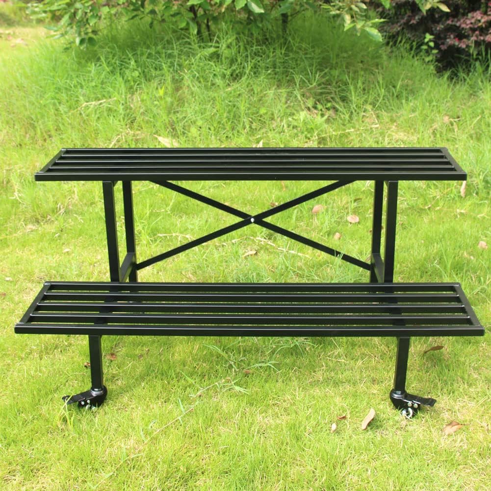 Sturdy 2 Tier Metal Plant Stand with Wheels for Indoor Outdoor Use