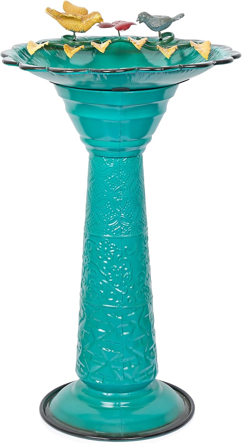 Vintage Metal Pedestal Birdbath for Outside - 28in Green