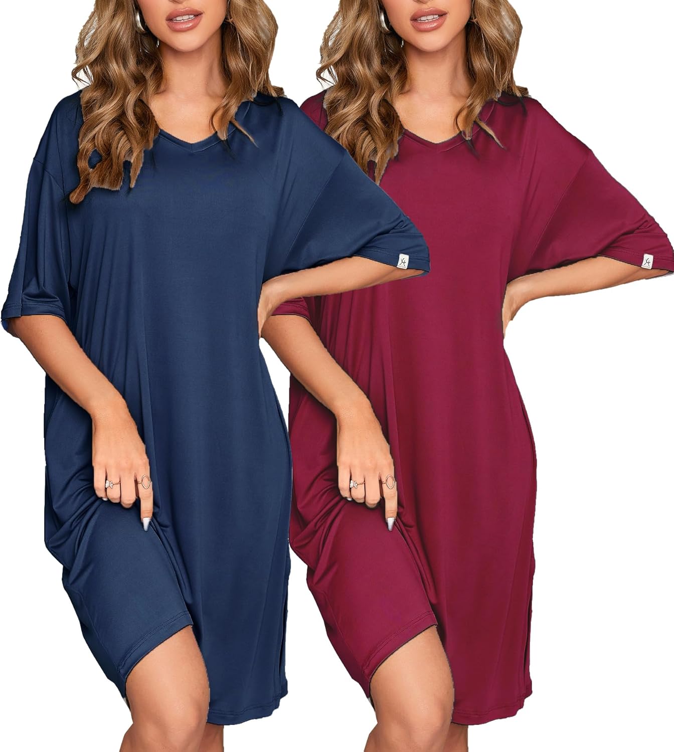 FENTENG Women's Nightgowns 2-Pack Short Sleeve Sleepwear