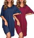 ft FENTENG 2-Pack Women's Nightgowns Short Sleeve V Neck - Soft Casual