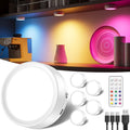 USB Rechargeable RGB Puck Lights with Remote - Long Run Time & USB-C