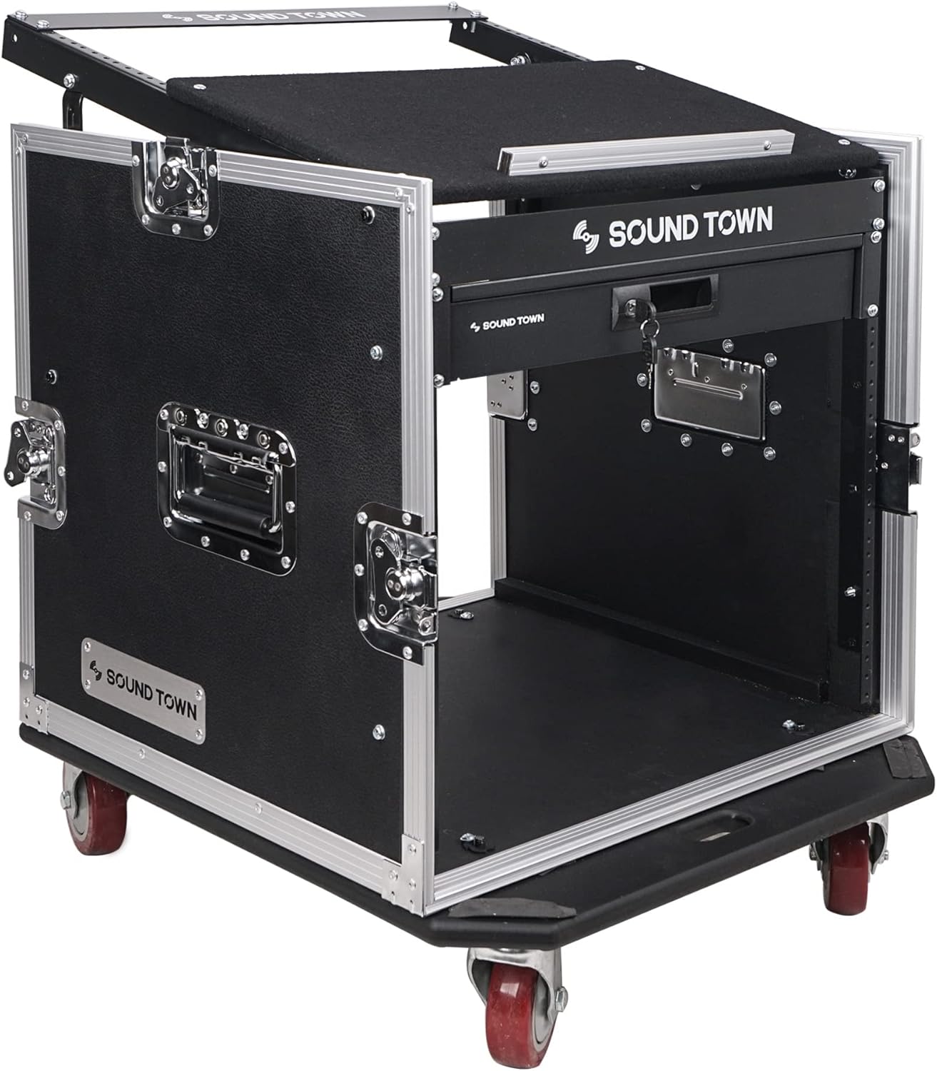 Sound Town High-Quality 10U PA DJ Pro Audio Rack with Slant Mixer