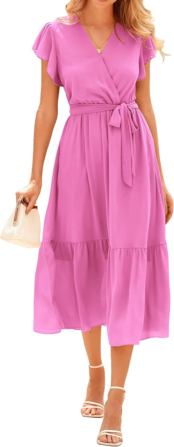 BTFBM Women Summer Bohemian Floral Midi Sun Dress for Style
