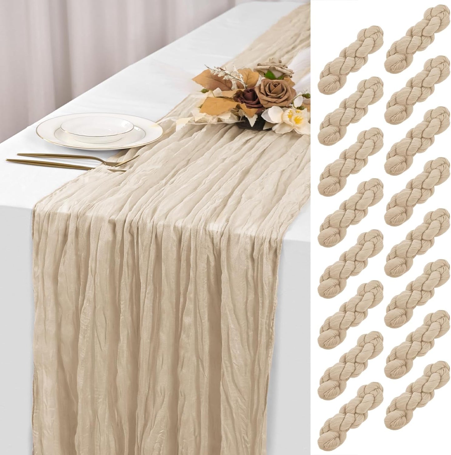 16 Pack Beige Cheesecloth Table Runner for Elegant Decor