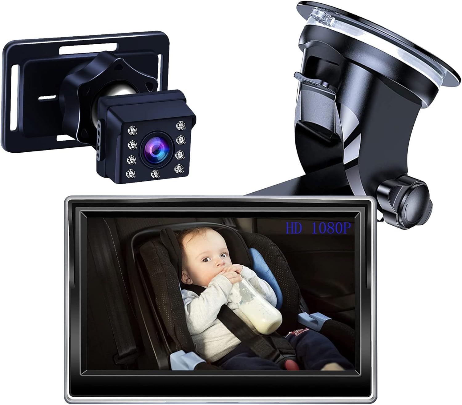 JSCARLIFE Baby Car Mirror with LED Lights - Clear View!