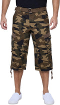X RAY Men's Belted Long Cargo Shorts - Durable Below Knee Fit Areas