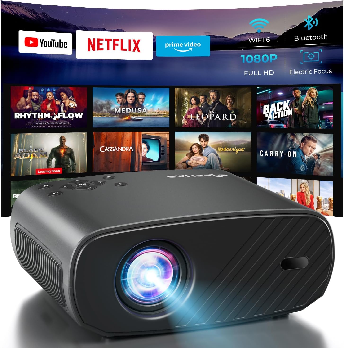 ELEPHAS Projector with WiFi & Bluetooth for Home Theater Fun