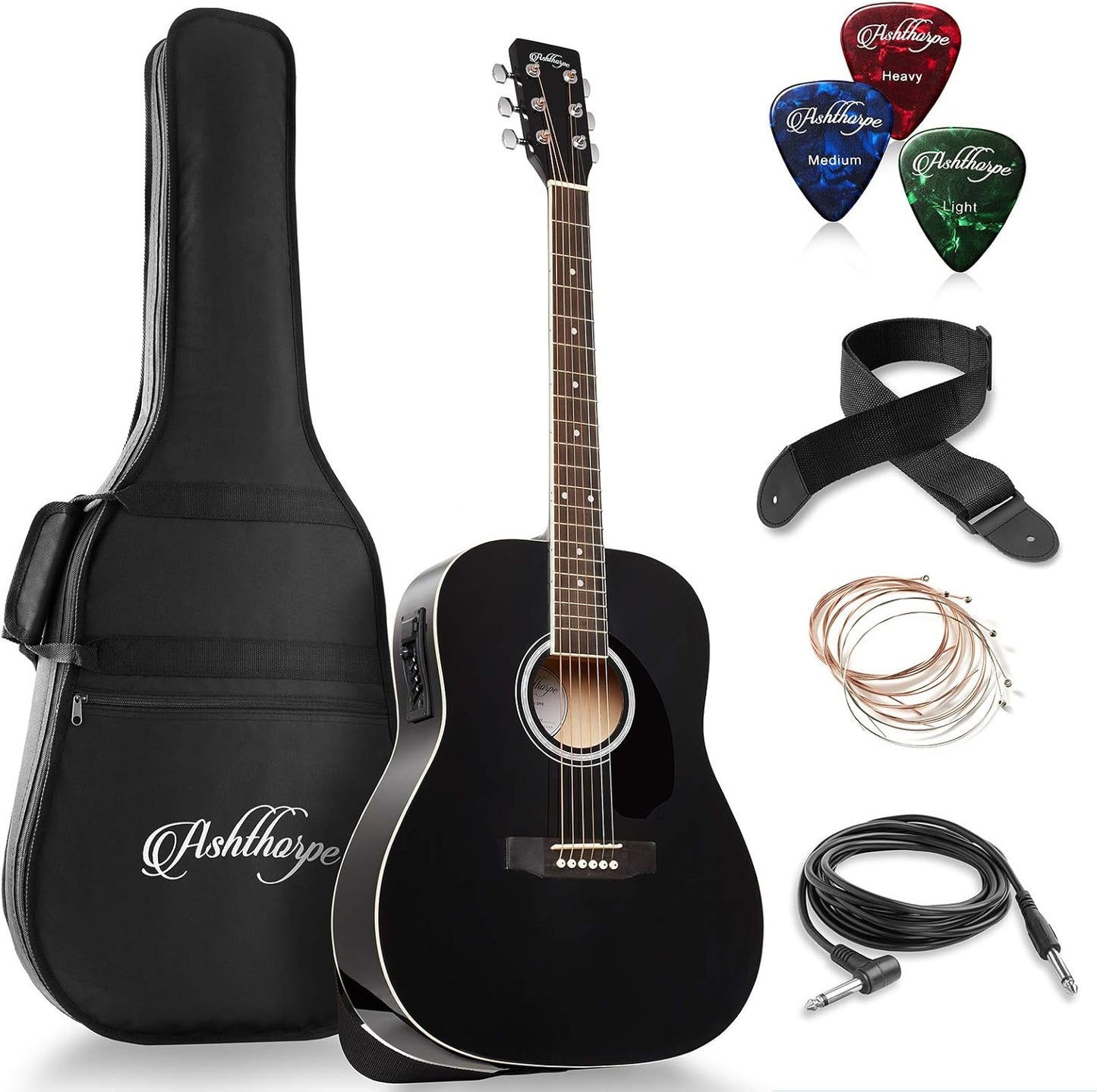 Ashthorpe Full-Size Dreadnought Acoustic-Electric Guitar Bundle