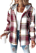 Womens Plaid Hooded Fleece Lined Shacket - Lightweight Warm Fit