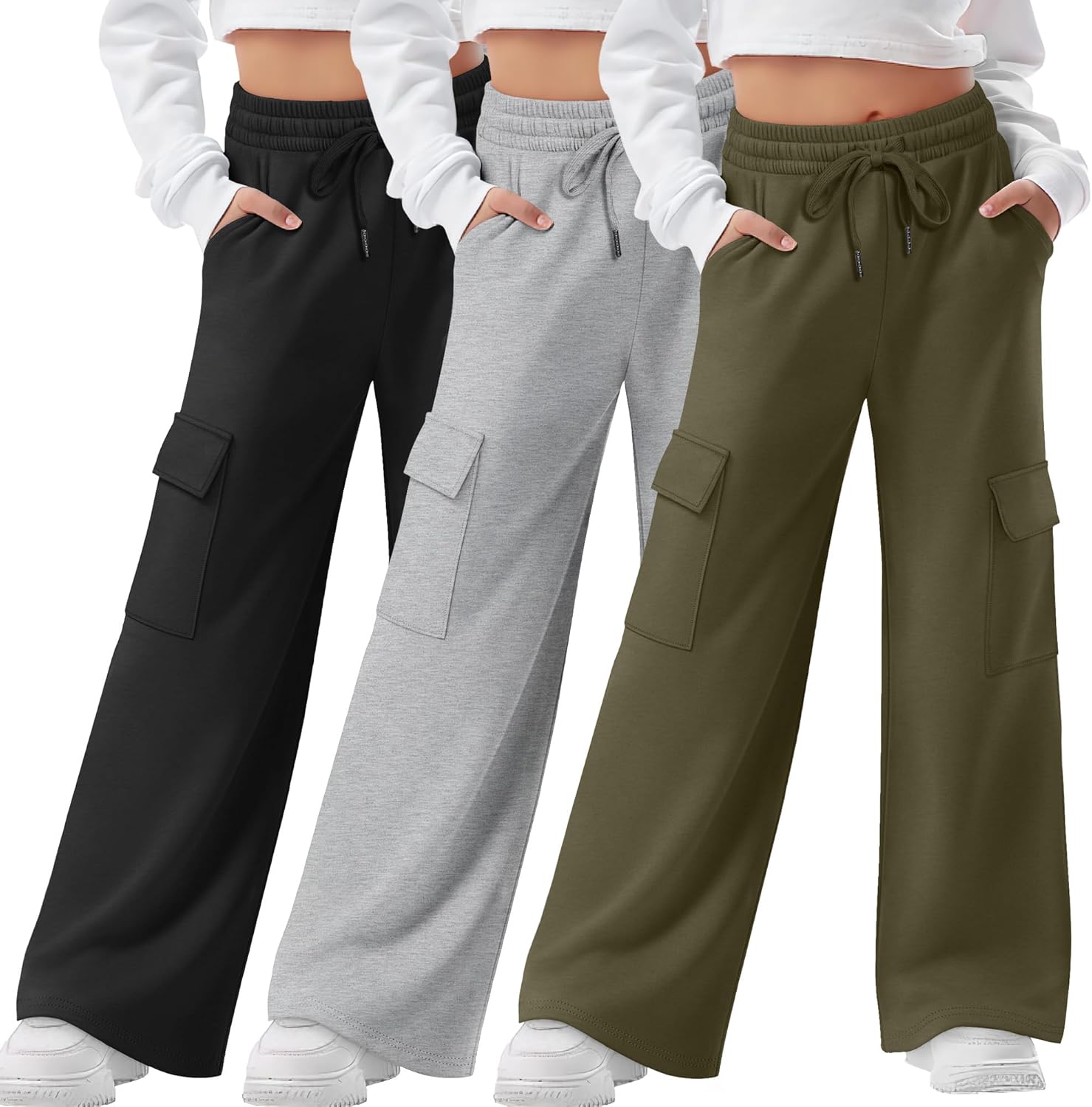 3 Pack Girls Cargo Sweatpants for Comfortable Active Play
