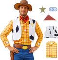 Woody Shirt for Men Plaid Button Down Long Sleeve Costume - Cotton