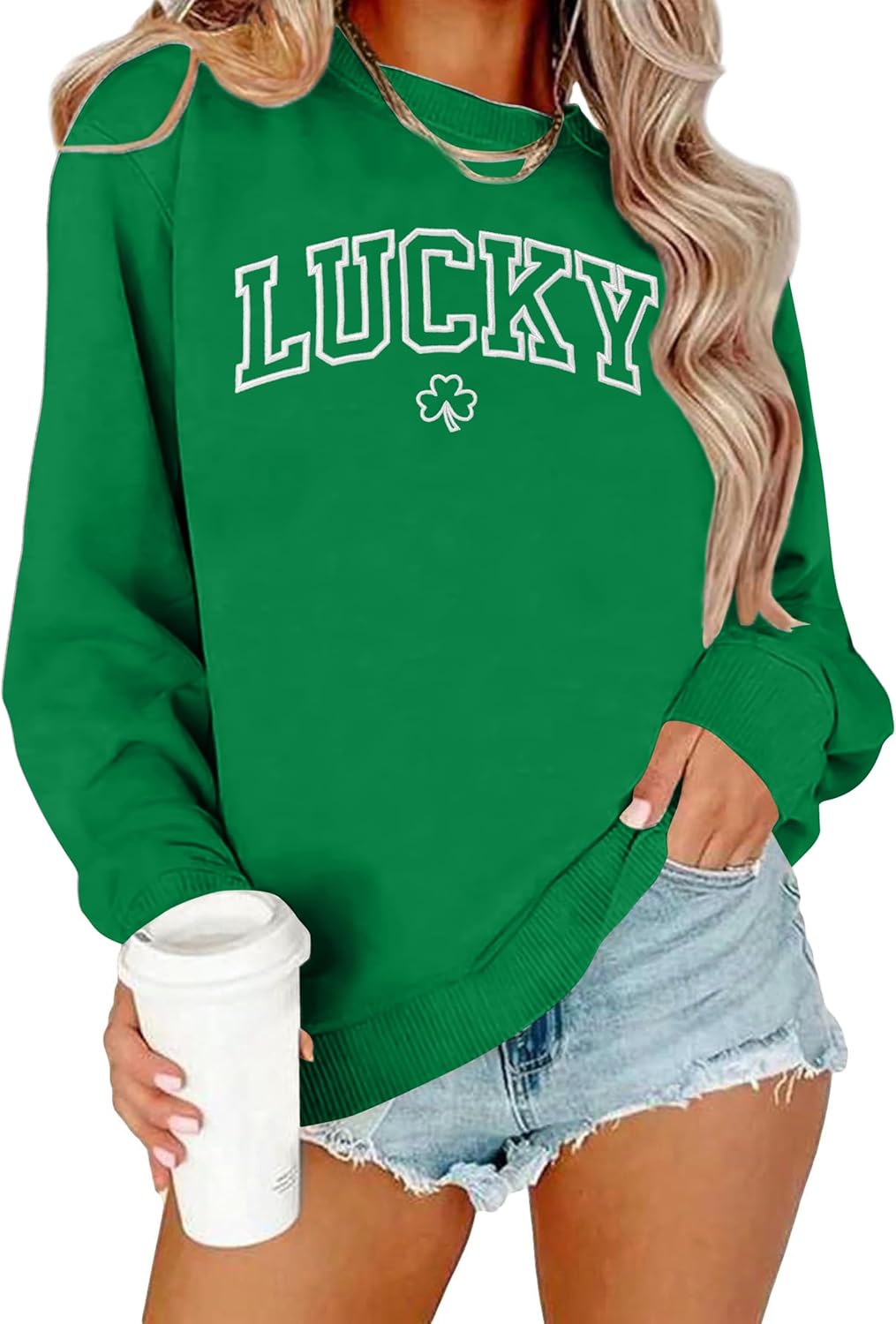 Lucky Shamrock Embroidered Women's Sweatshirt