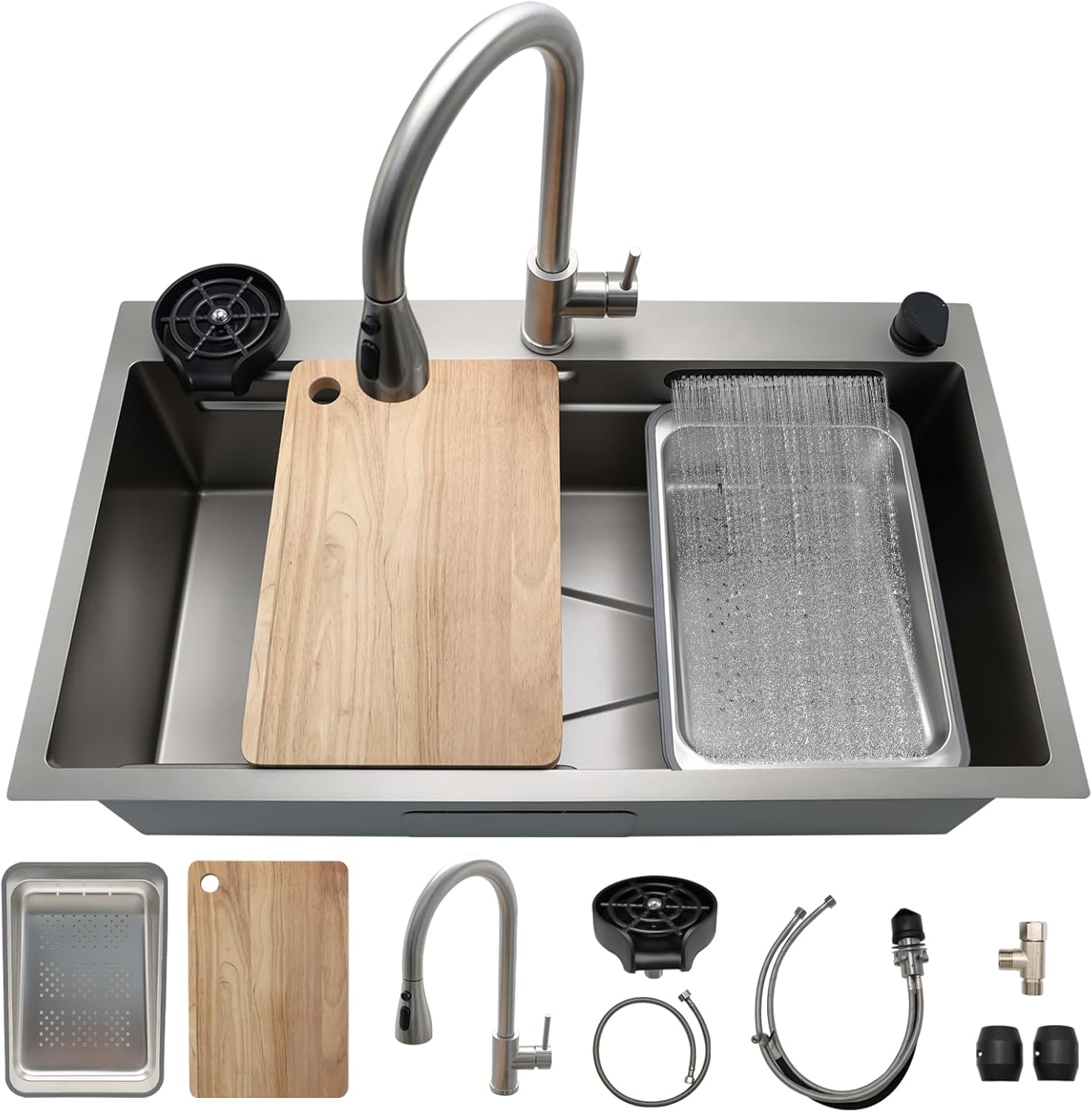 33 Inch Drop In Kitchen Sink with Waterfall Ledge Design