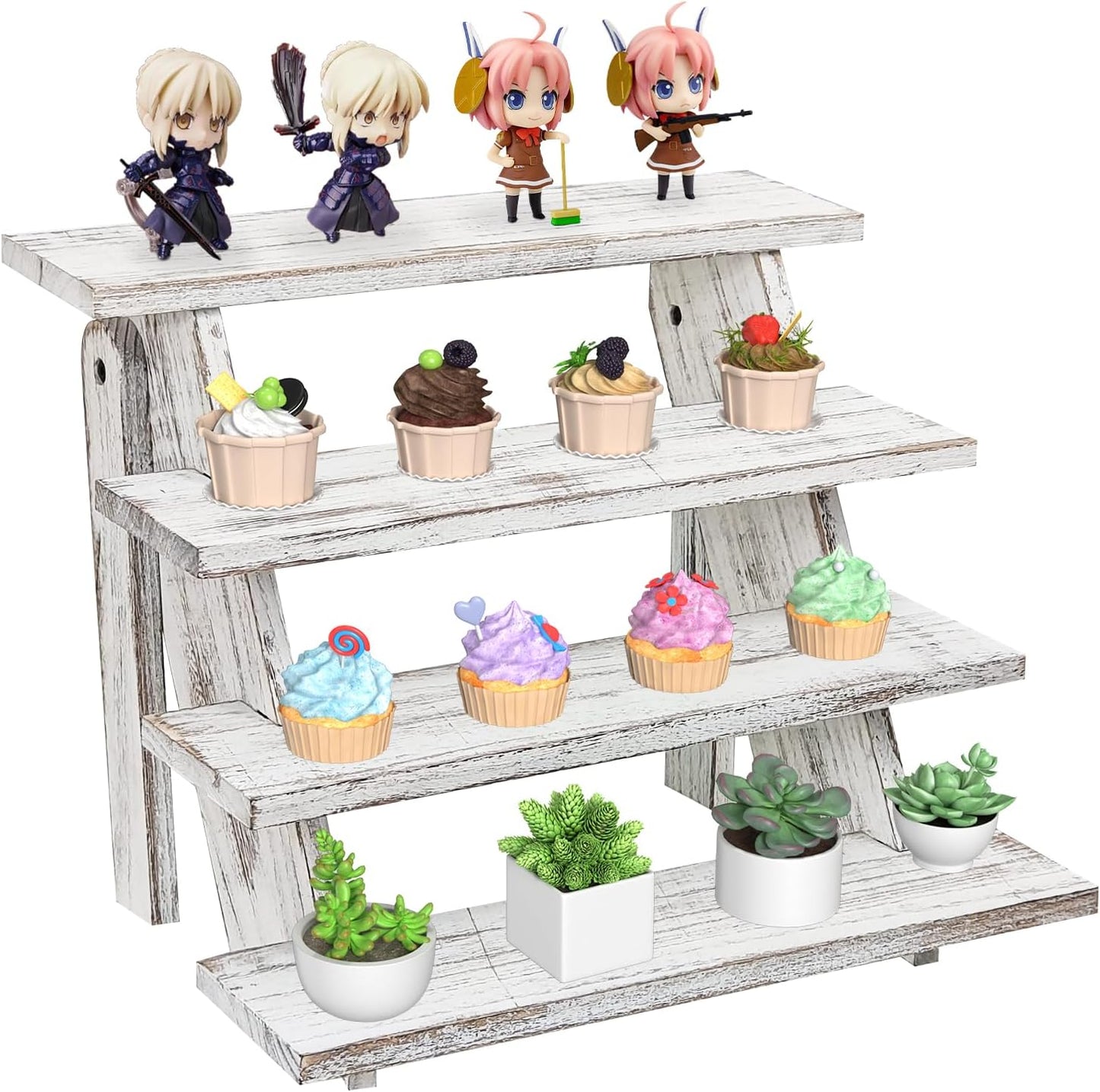 Wooden Cupcake Stand - 4 Tier Rustic Display for Events