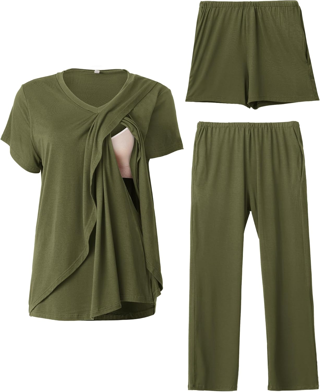 V Neck Nursing Pajamas Set for Postpartum Comfort and Style