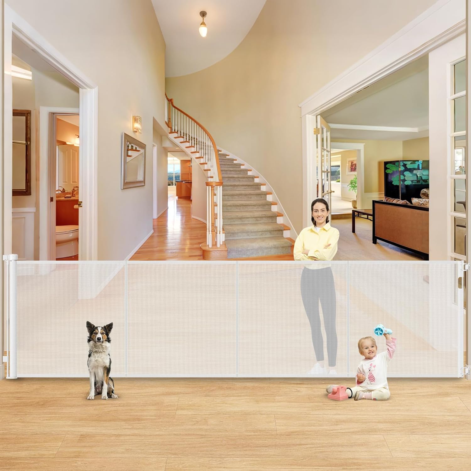 Reinforced Extra Tall 42in X 159in Retractable Baby Gate for Pets