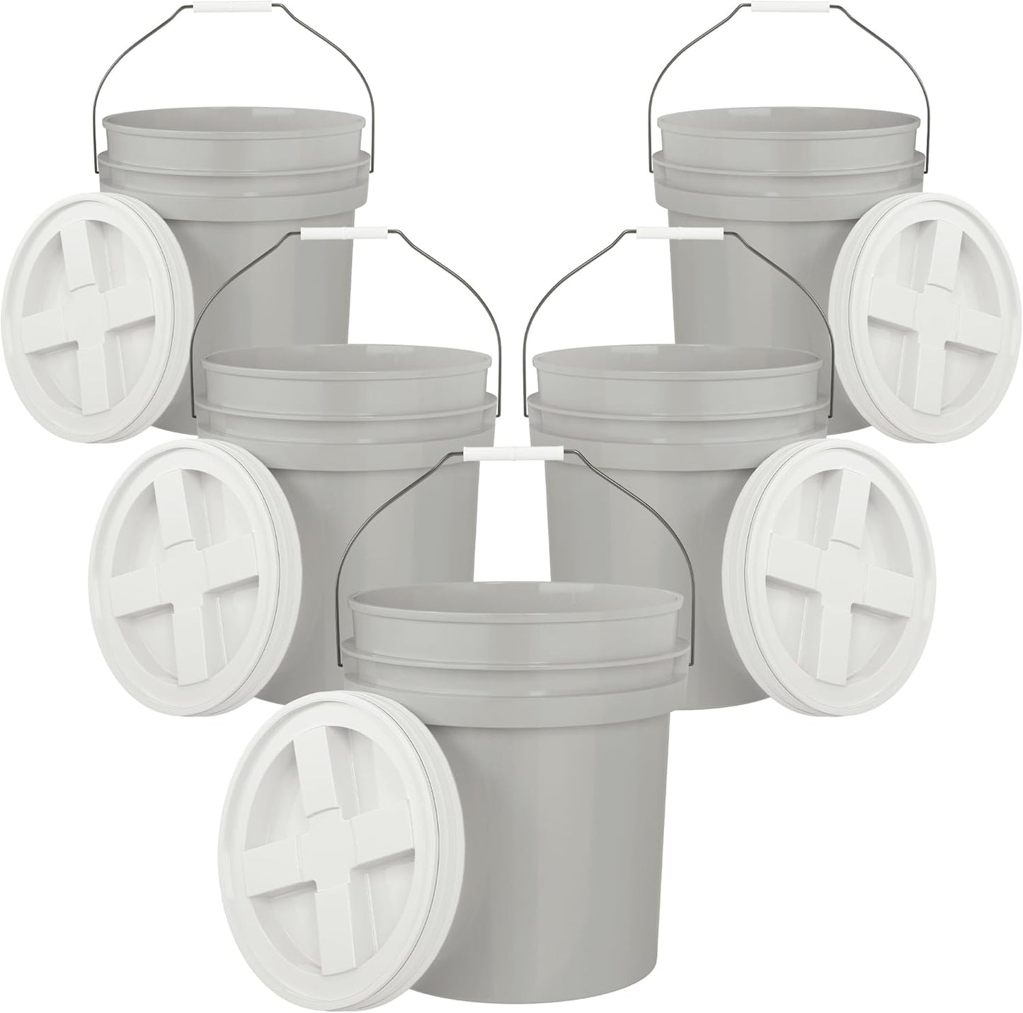 5-Gallon Grey Bucket Pail with Airtight Lid for Storage Needs