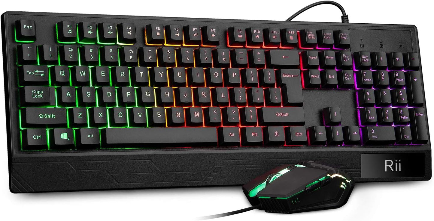 Rii RGB Gaming Keyboard & Mouse Combo: Mechanical Feel, Backlit, Ergonomic for Windows
