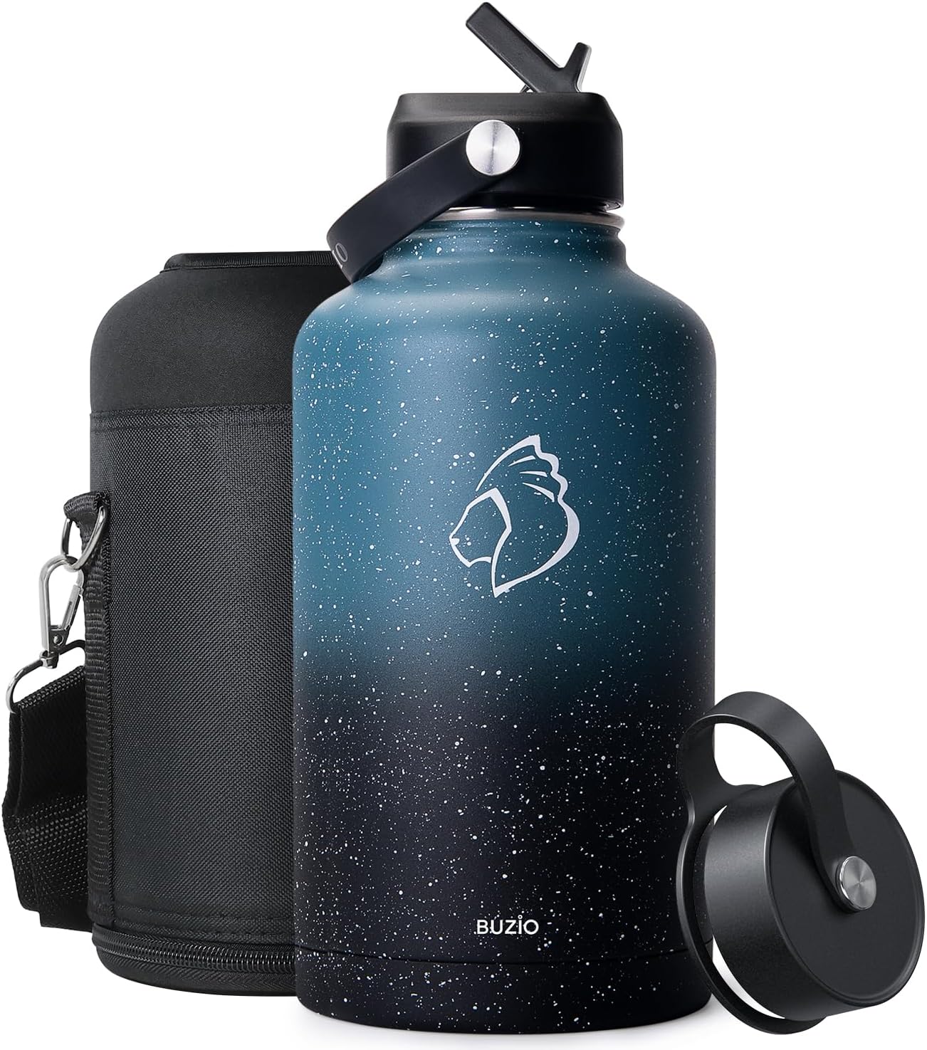 BUZIO 64oz Insulated Water Bottle with Straw Lid for Sports