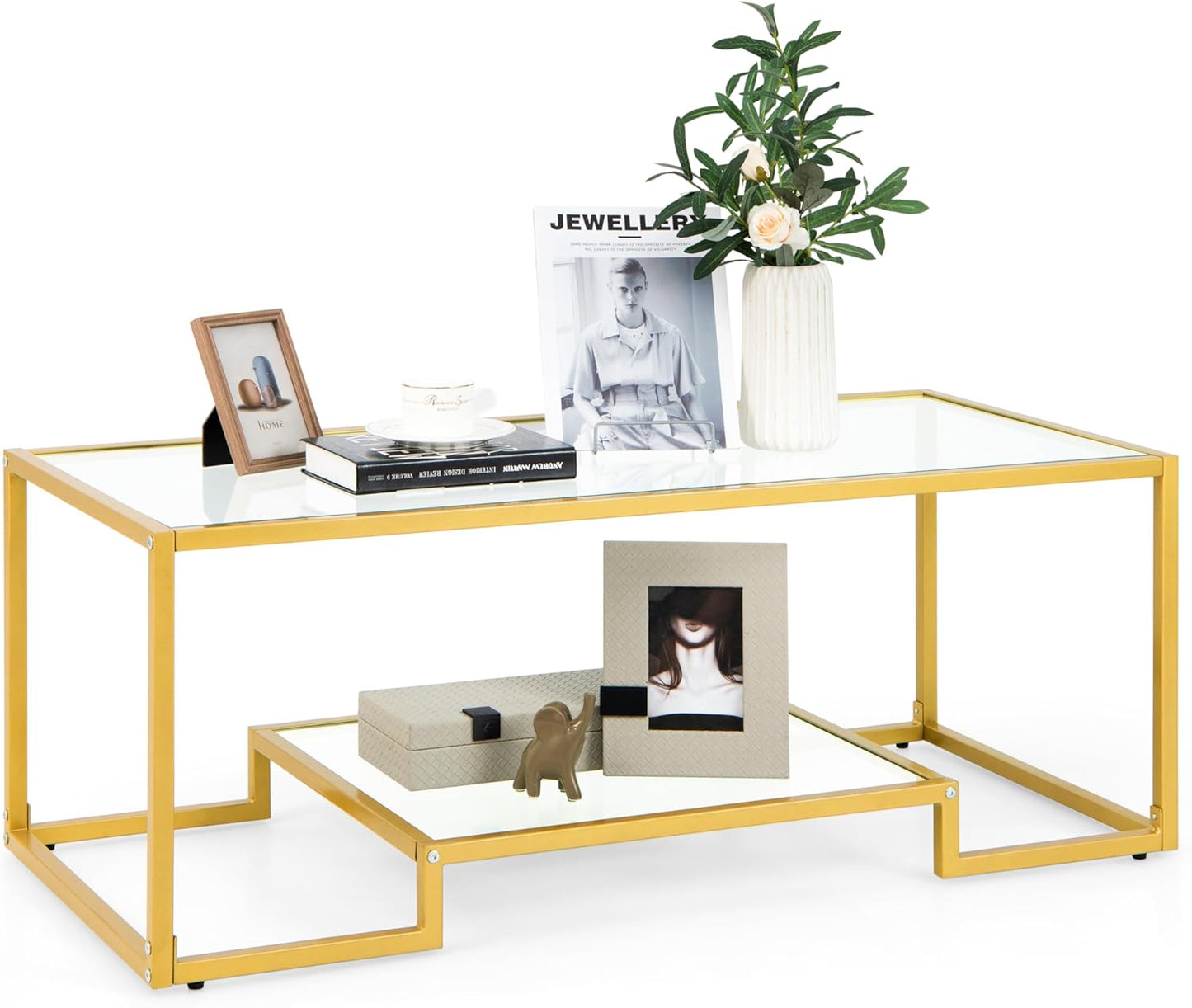 Tangkula 45 Glass Coffee Table: Modern Elegance in Gold