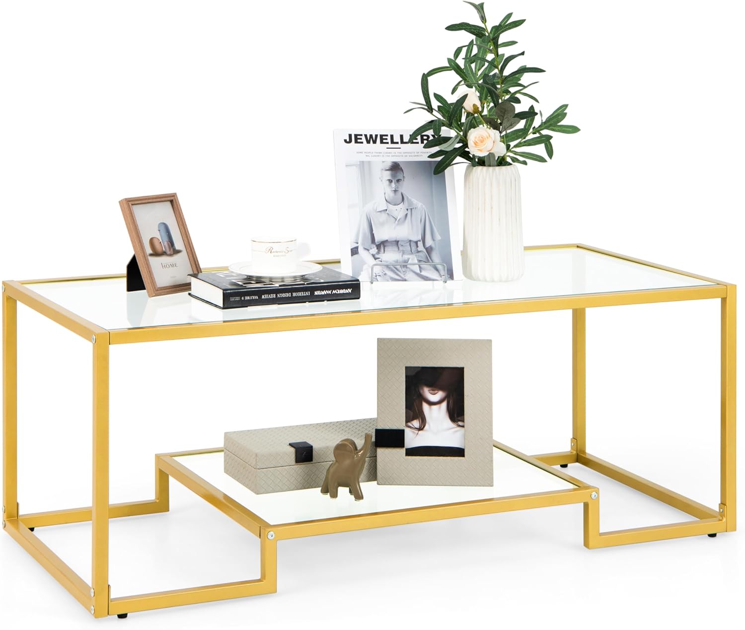 Tangkula 45 Glass Coffee Table: Modern Elegance in Gold