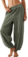 Wide Leg Cotton Palazzo Pants for Women - Elastic Waist Harem