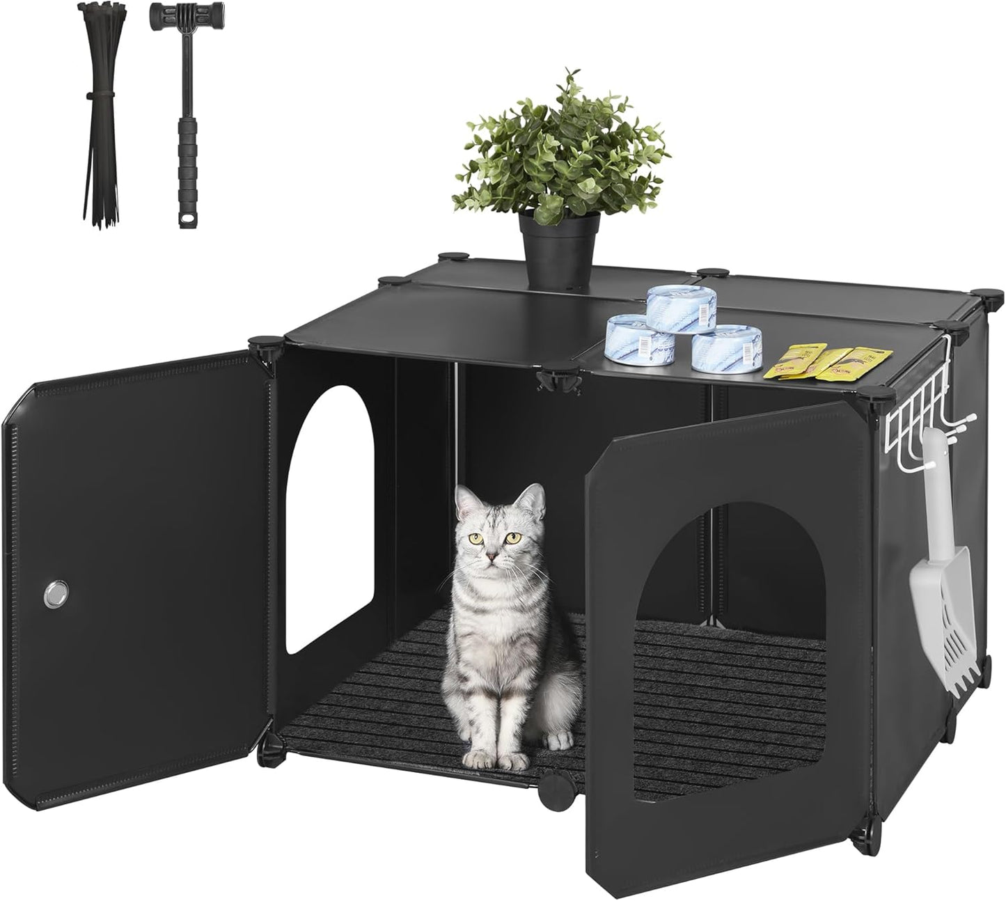 Cat Litter Box Enclosure with Hooks for Stylish Home Use