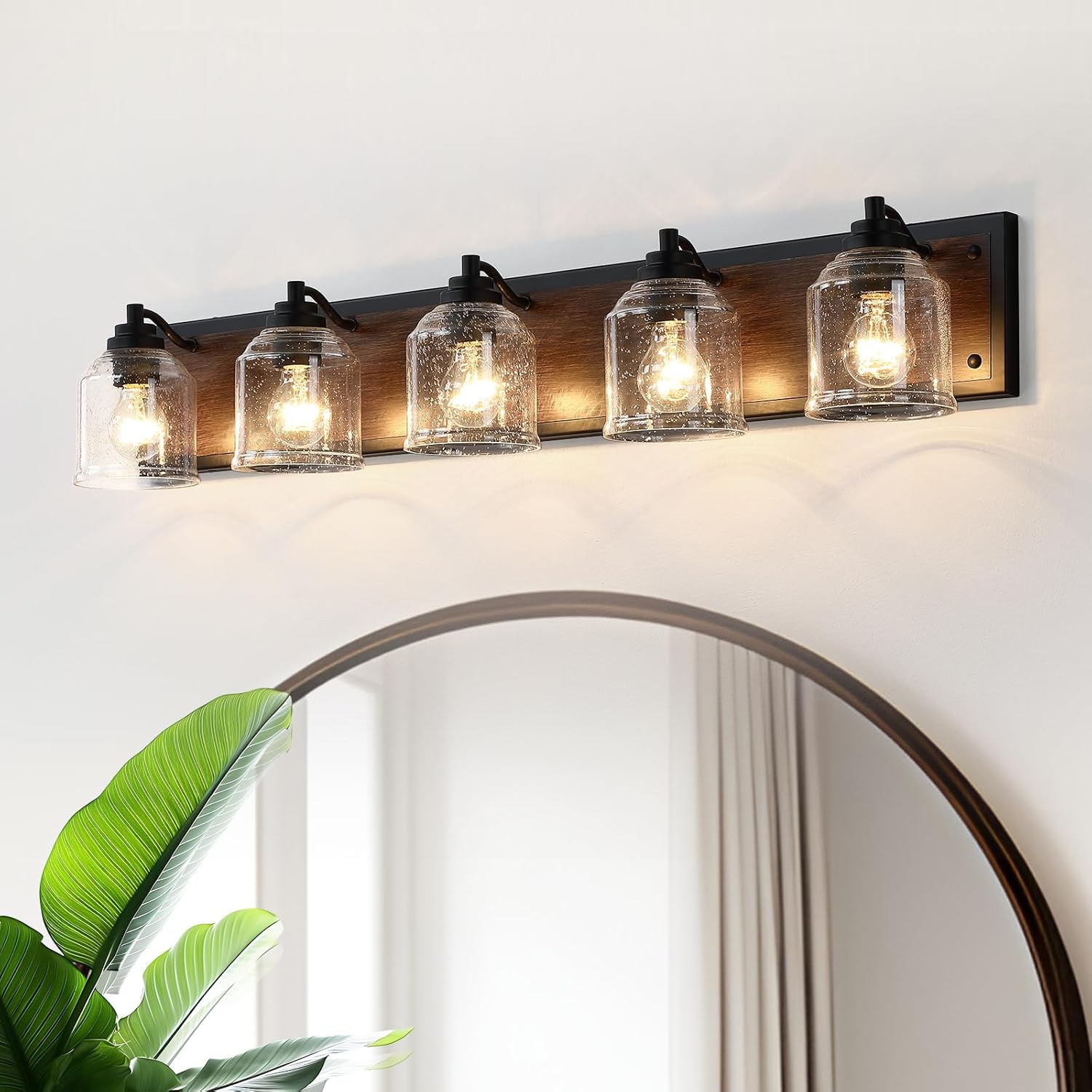 40in Large Farmhouse Bathroom Vanity Light with Bubble Glass Shades