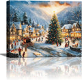 Vintage Christmas Country Canvas Wall Art - Festive Santa Print