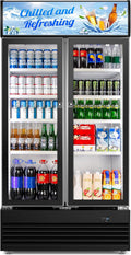 Commercial Beverage Refrigerator with Double Glass Door for Shops