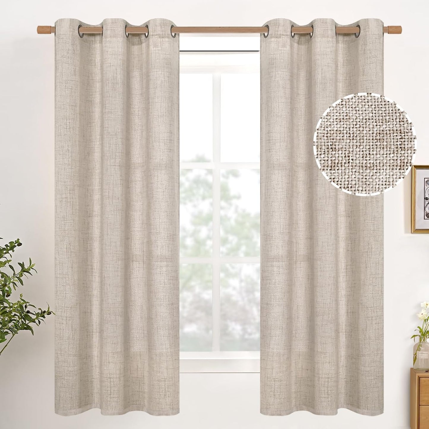 Natural Linen Curtains for Light Filtering and Privacy 63 Inch