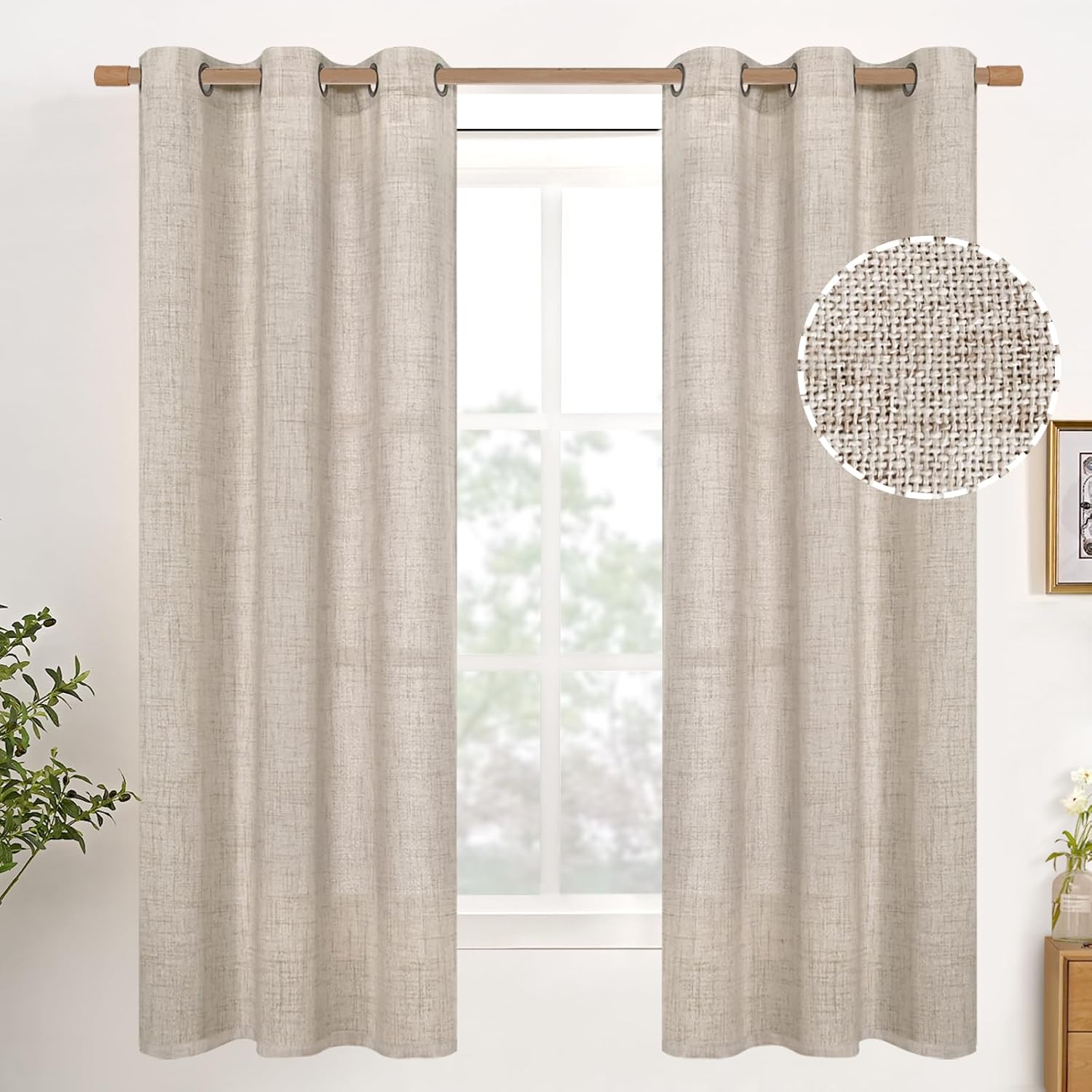 Natural Linen Curtains for Light Filtering and Privacy 63 Inch