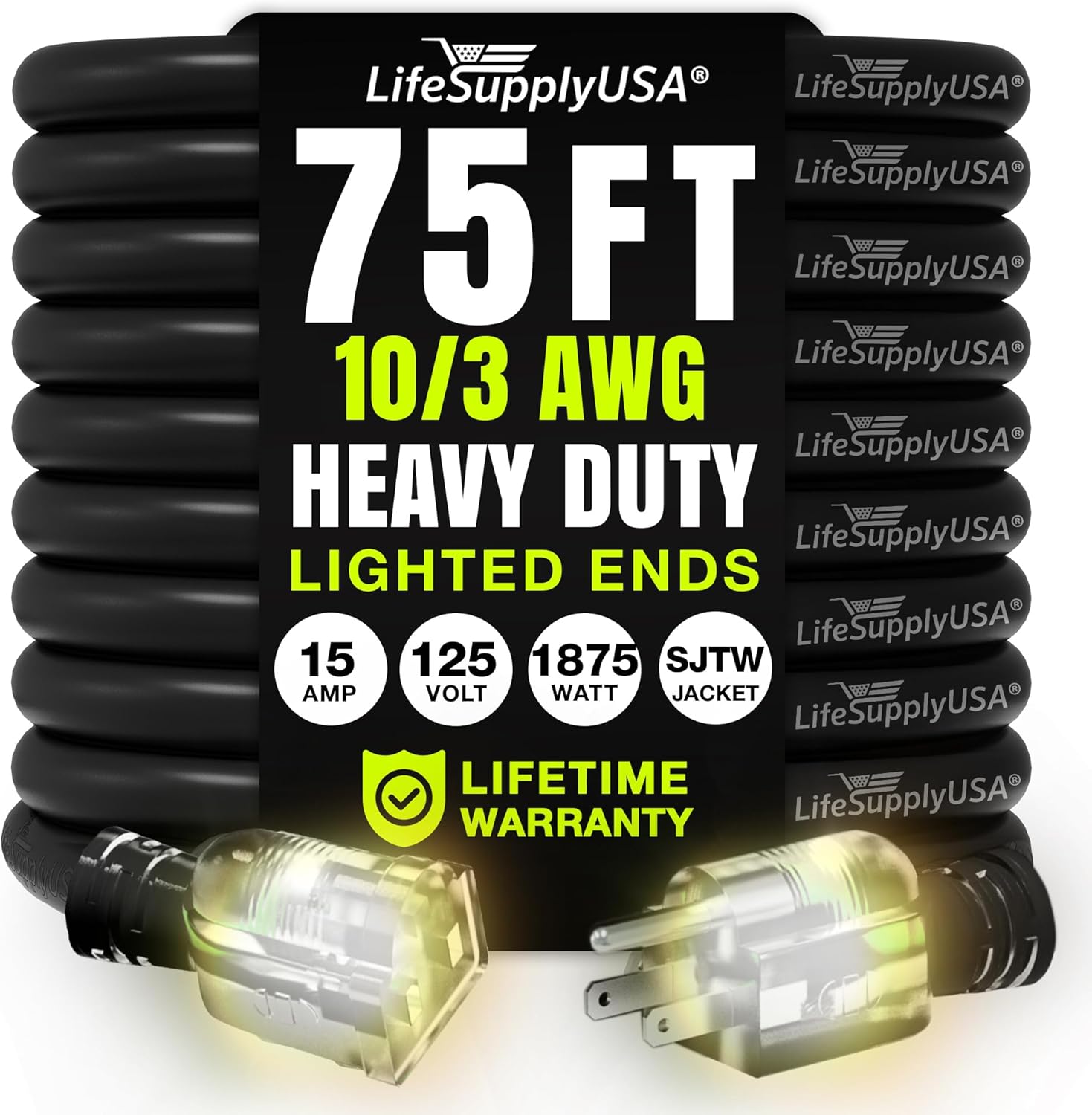 75ft Heavy Duty Extension Cord for Indoor and Outdoor Use