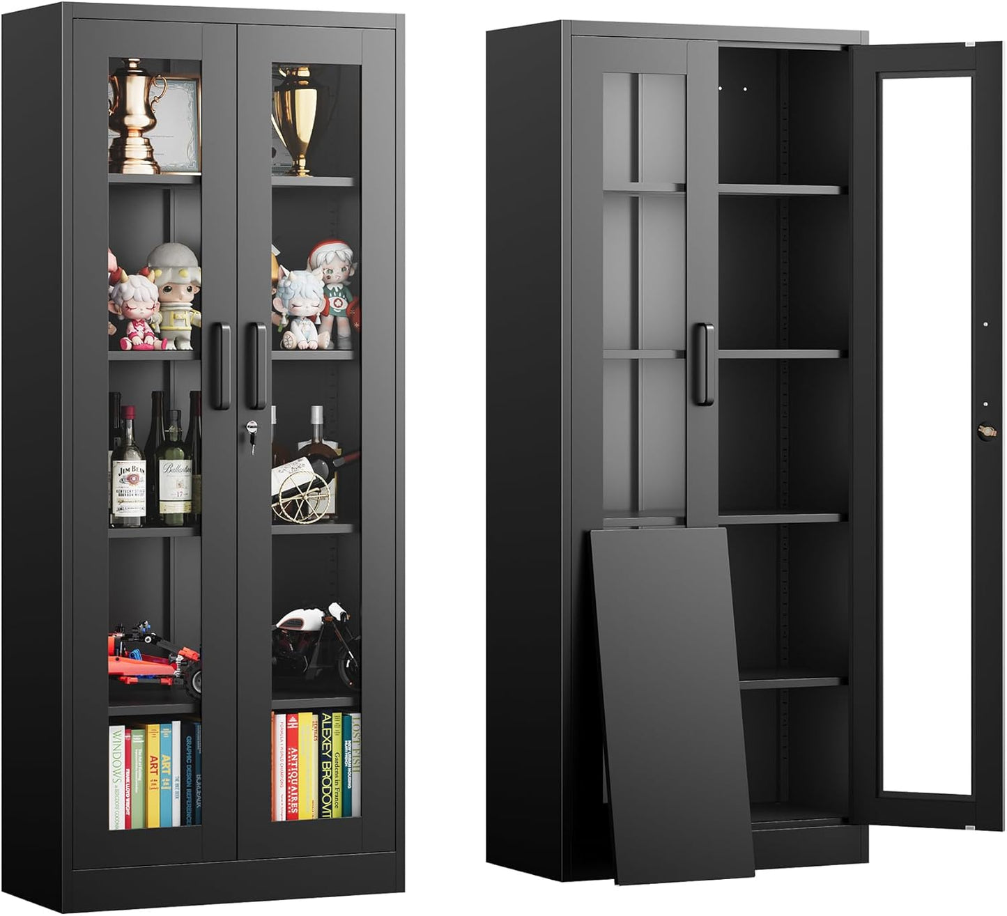 Display Storage Cabinet with Glass Door for Home and Office
