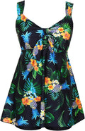 Plus Size Tankini Swimdress Two Piece Bathing Suit - Tummy Control
