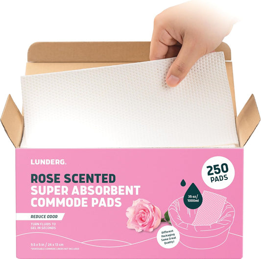 Lunderg Rose Scented Commode Pads - Super Absorbent 250 Count
